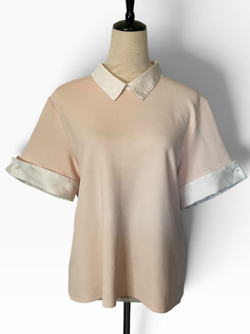 Karl Lagerfeld Light Pink Blouse with Cream Collar and Cuffs